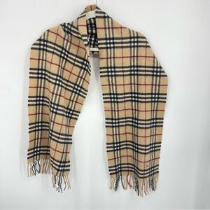 Burberry London Lambswool Nova Check Scarf fringe 70” x 12”